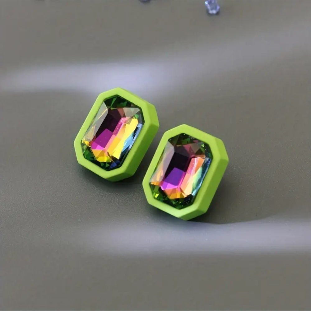 Green outer layer & Multicolor Gemstone Stud Earrings